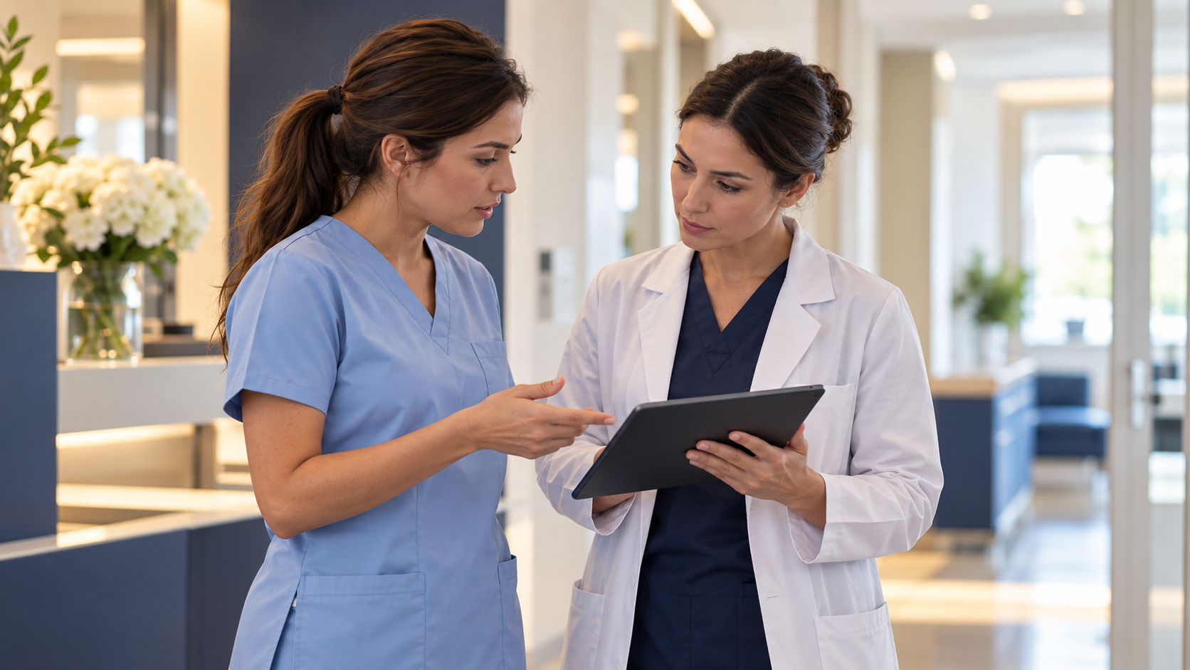 The patient coordinator coordinating the next step with a clinic colleague