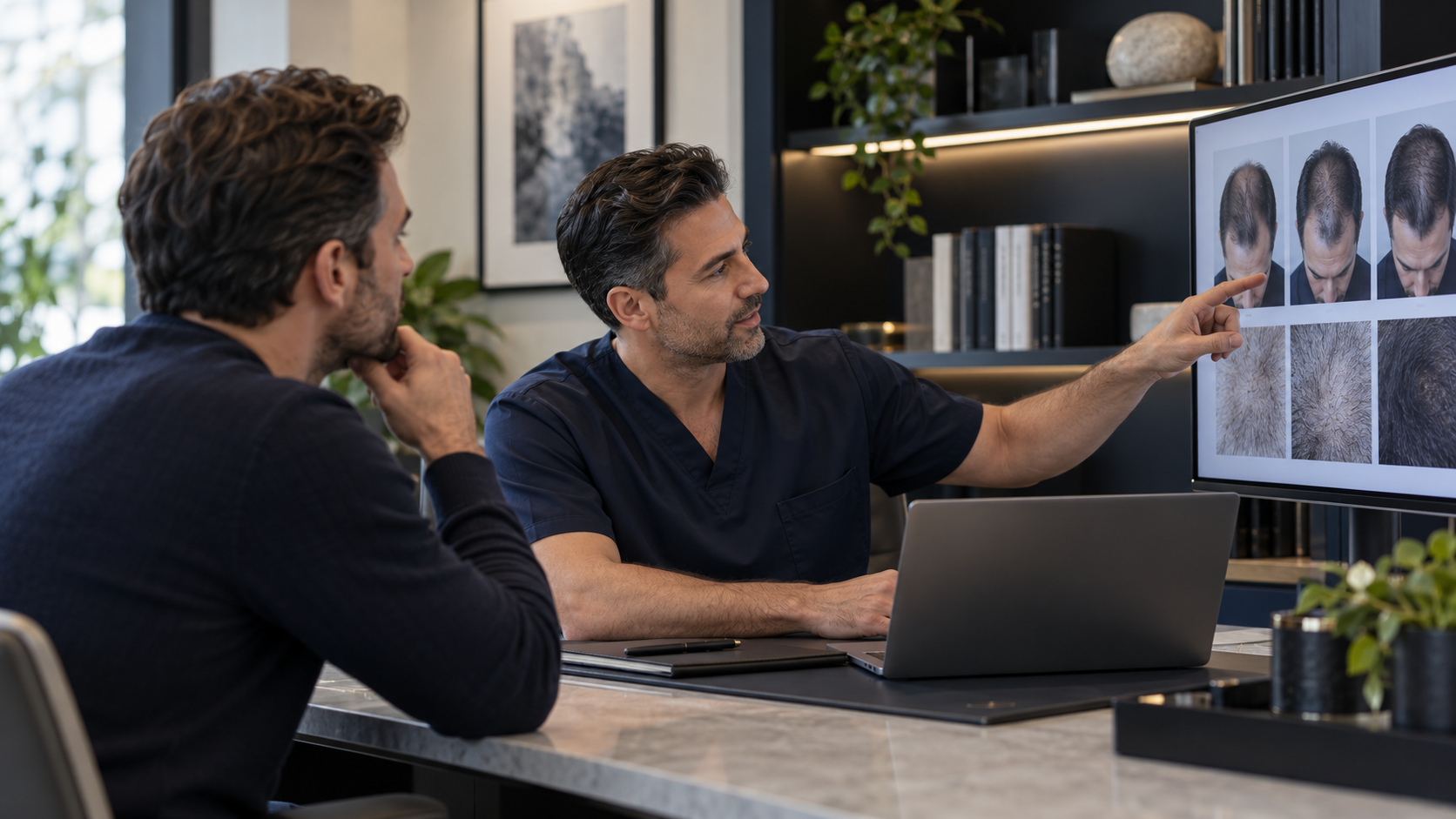 Doctor and prospective patient in conversation in a modern clinic